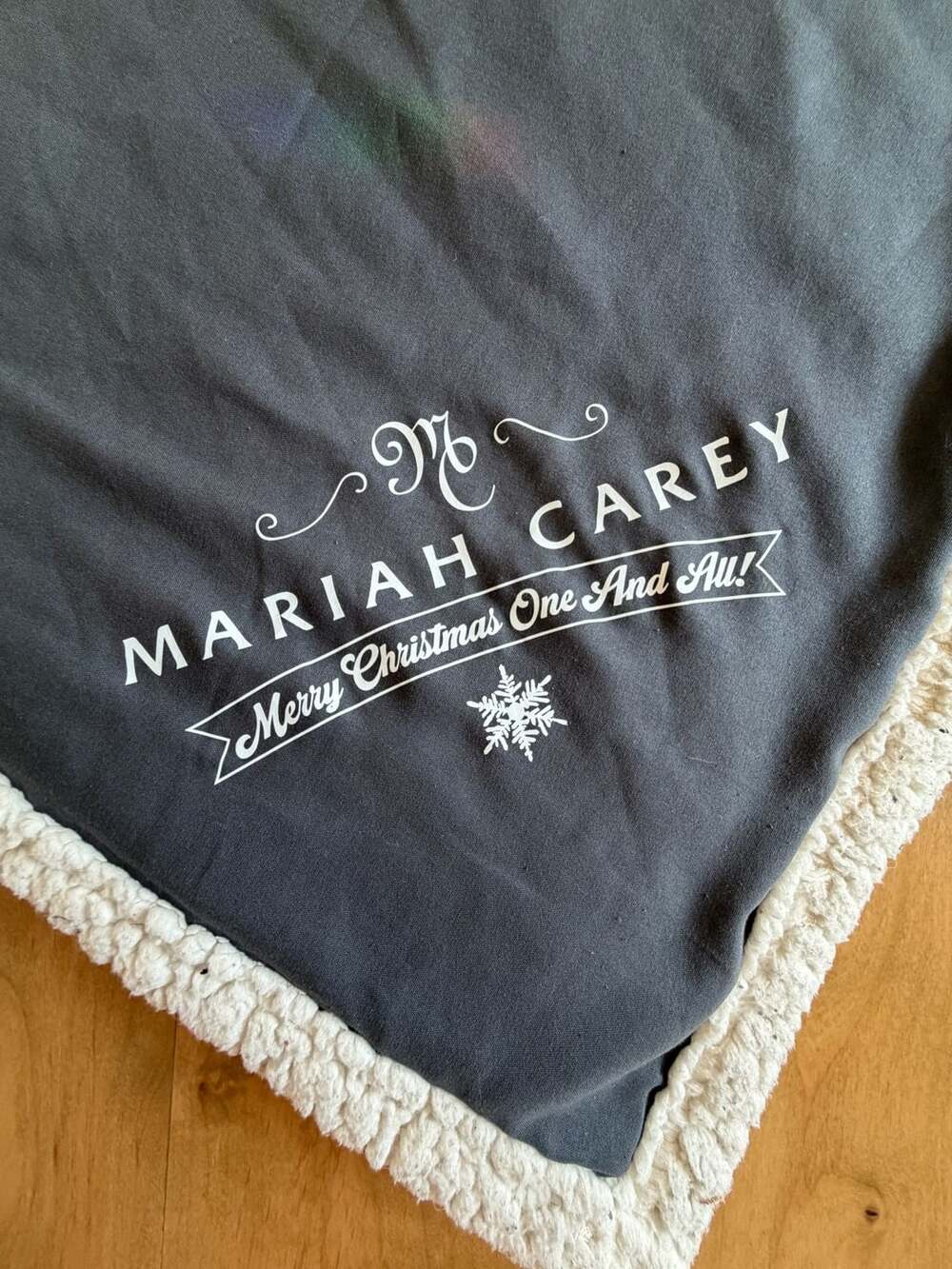 Mariah Carey Merry Christmas One and All Charcoal Grey and Sherpa Throw Blanket